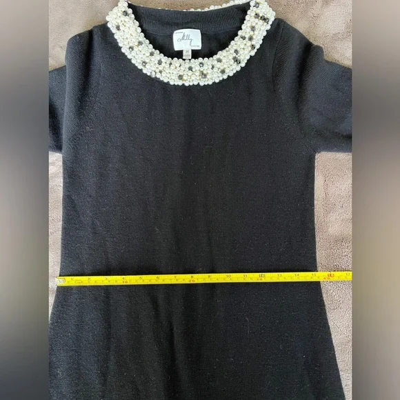 MILLY Women's Black Knit Pearl Trim Dress sz M - Picture 12 of 12
